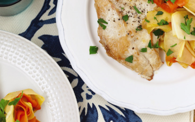 Sauteed Chicken with Squash and Carrot Ribbons Recipe