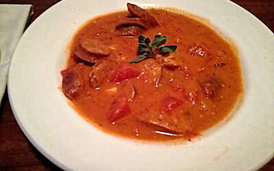 Gluten Free Chorizo with Garbanzo Bean Mash and Garlic Stewed Tomatoes Recipe