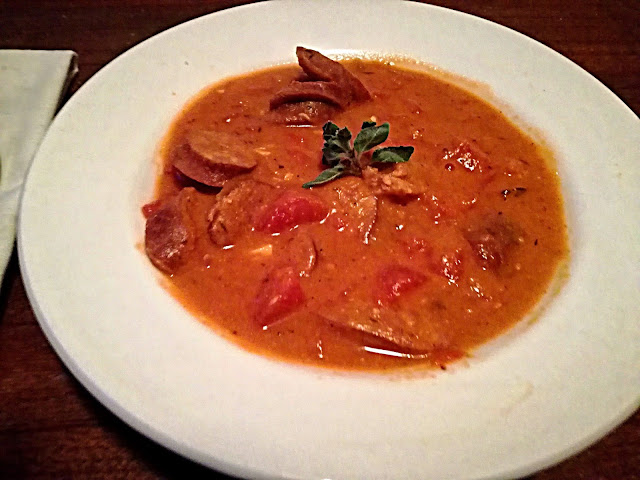 Gluten Free Chorizo with Garbanzo Bean Mash and Garlic Stewed Tomatoes Recipe
