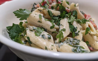 Penne with Gorgonzola Sauce and Roasted Pepper Strips Recipe