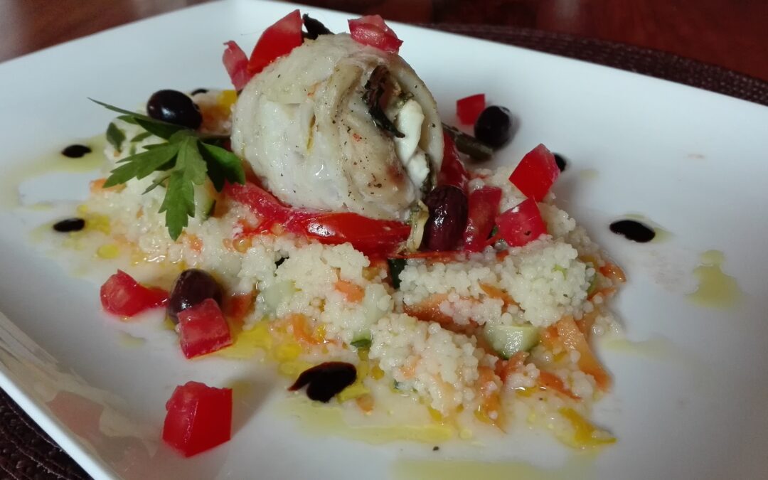 Greek Feta Stuffed Fish with Tomatoes and Black Olives