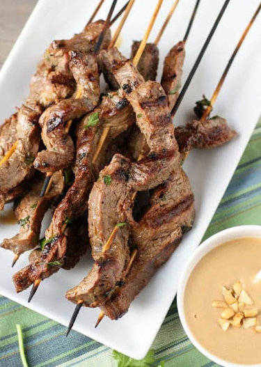 Beef Satay with Coconut/Curry Dipping Sauce Recipe