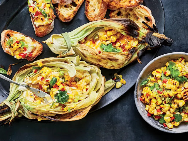 Corn Husk–Grilled Goat Cheese with Corn Relish and Honey